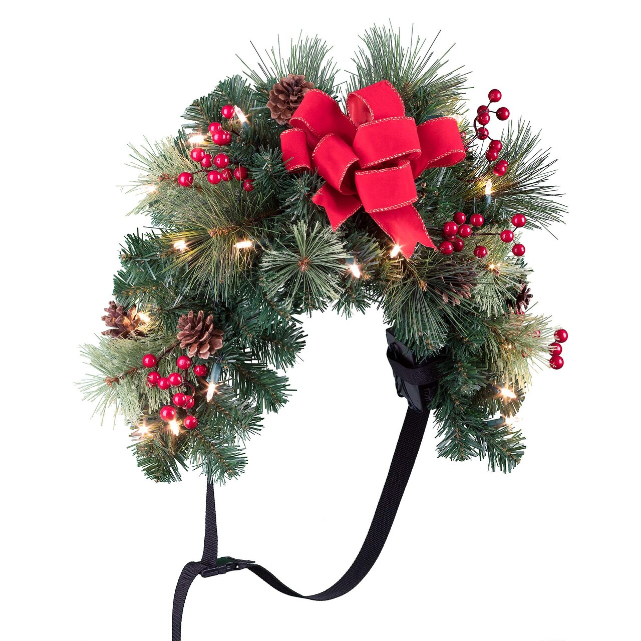 Haute Decor Classic 30-inch Pre-lit Christmas Mailbox Swag with Red Bow, 20 LED Soft White Lights, Outdoor Lighted Mailbox Holiday Decoration